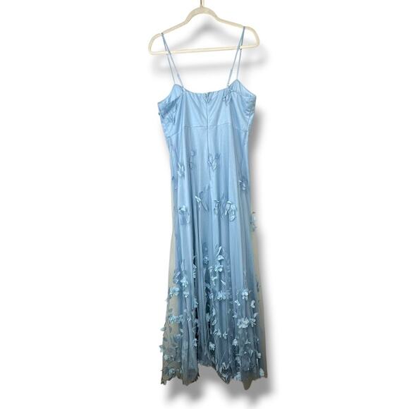 Lulus NWOT Abundant Charm Light Blue 3D Floral Applique Sheer Maxi Dress XL - Picture 8 of 10